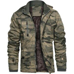 Mens Camo Thick Winter Jacket Hooded Fleece Lined Cotton Military Coat
